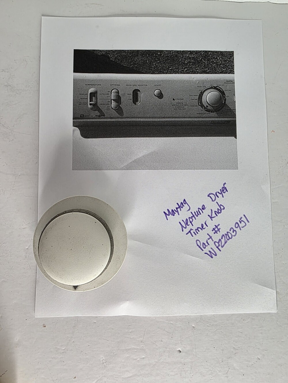 Dryer Timer Knob in Off-White Maytag Neptune Dryer Timer Knob Part#WP22003951